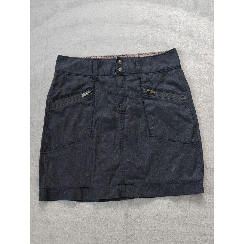 Athleta Dark Gray A-Line Snap Button with Zippered Pockets Mini Skirt Size 2
